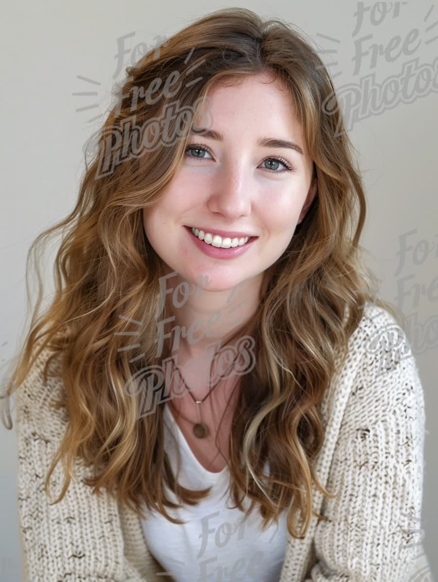 Natural Beauty Portrait of a Smiling Young Woman with Wavy Hair