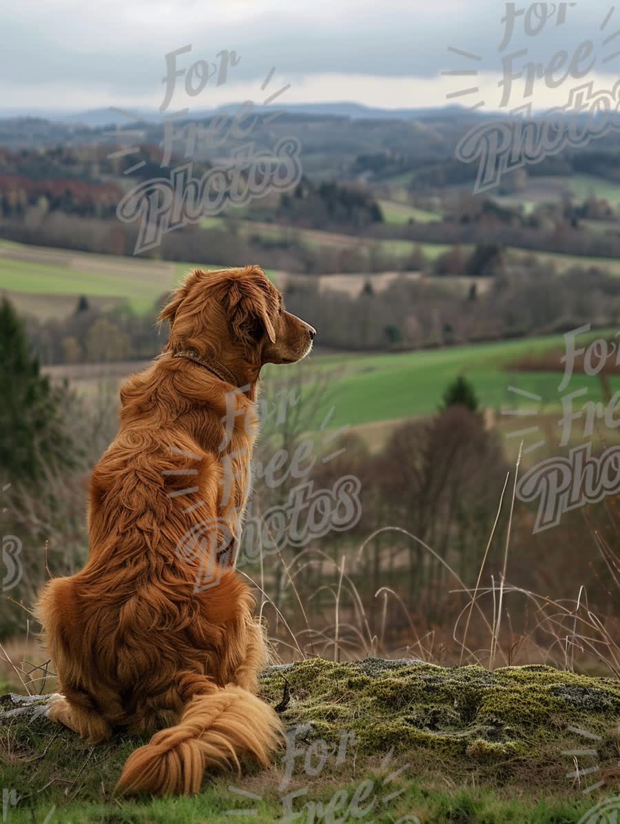 Golden Retriever Enjoying Scenic Landscape View in Nature