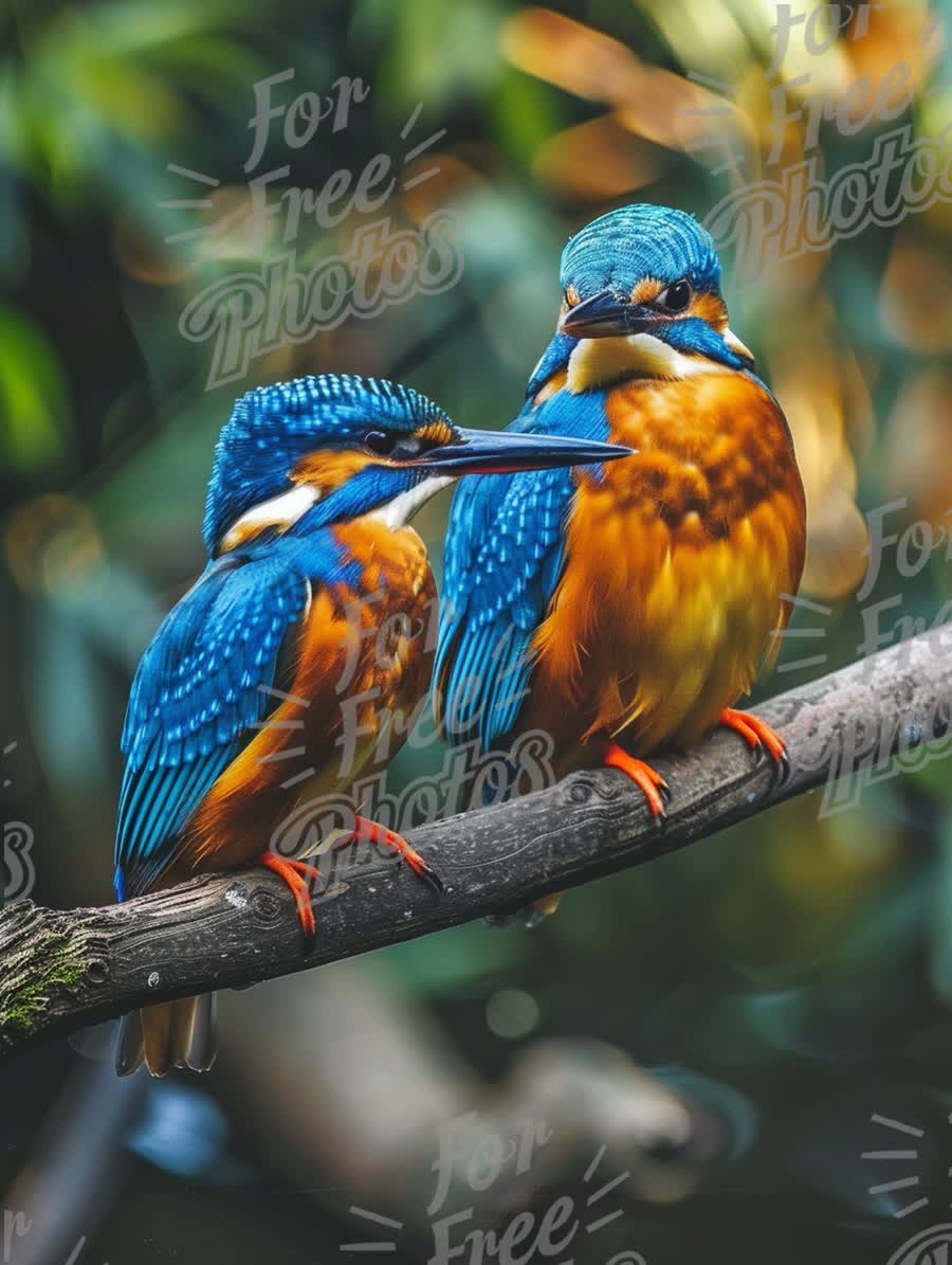 Vibrant Kingfishers Perched on a Branch in Nature