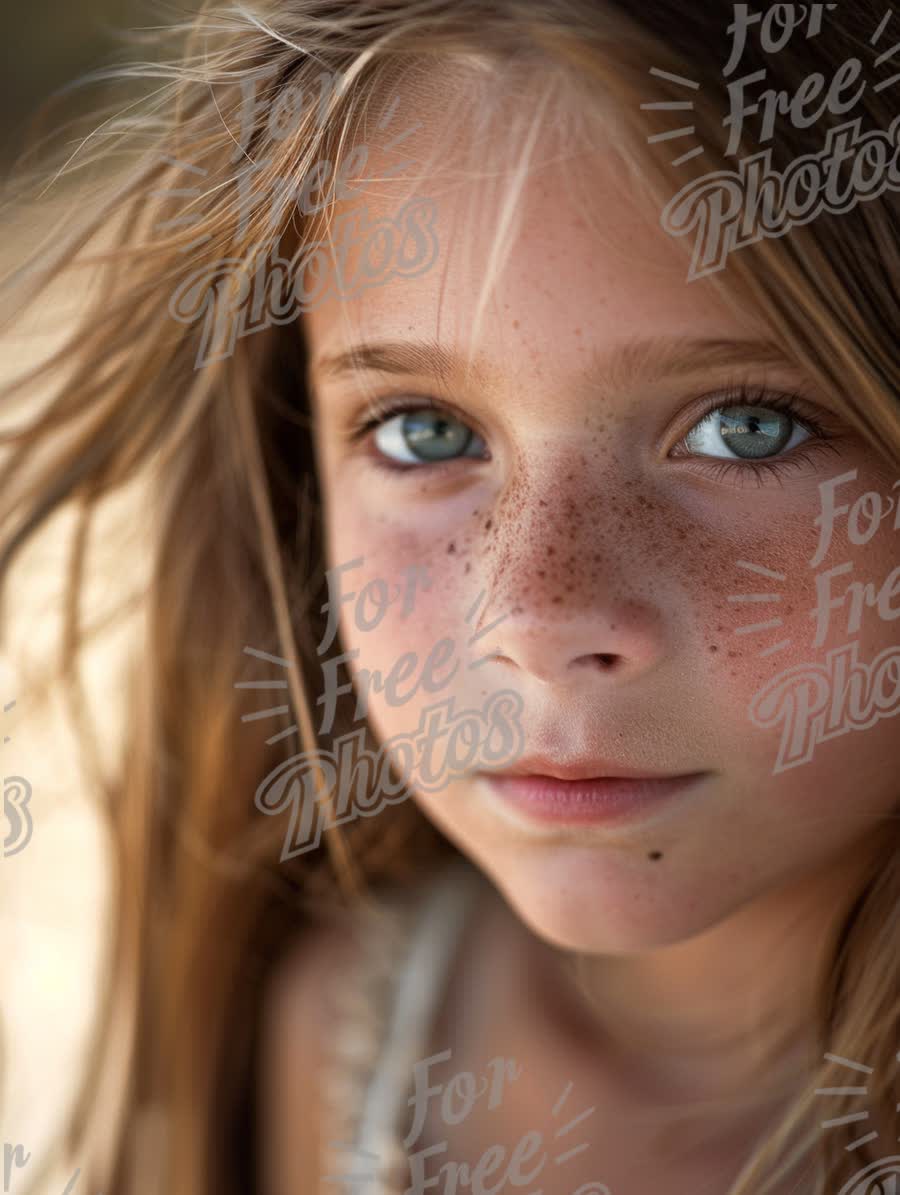 Captivating Close-Up of a Young Girl with Freckles and Striking Blue Eyes