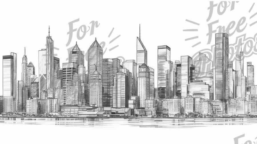 Stylized Black and White City Skyline Illustration - Urban Architecture and Modern Design