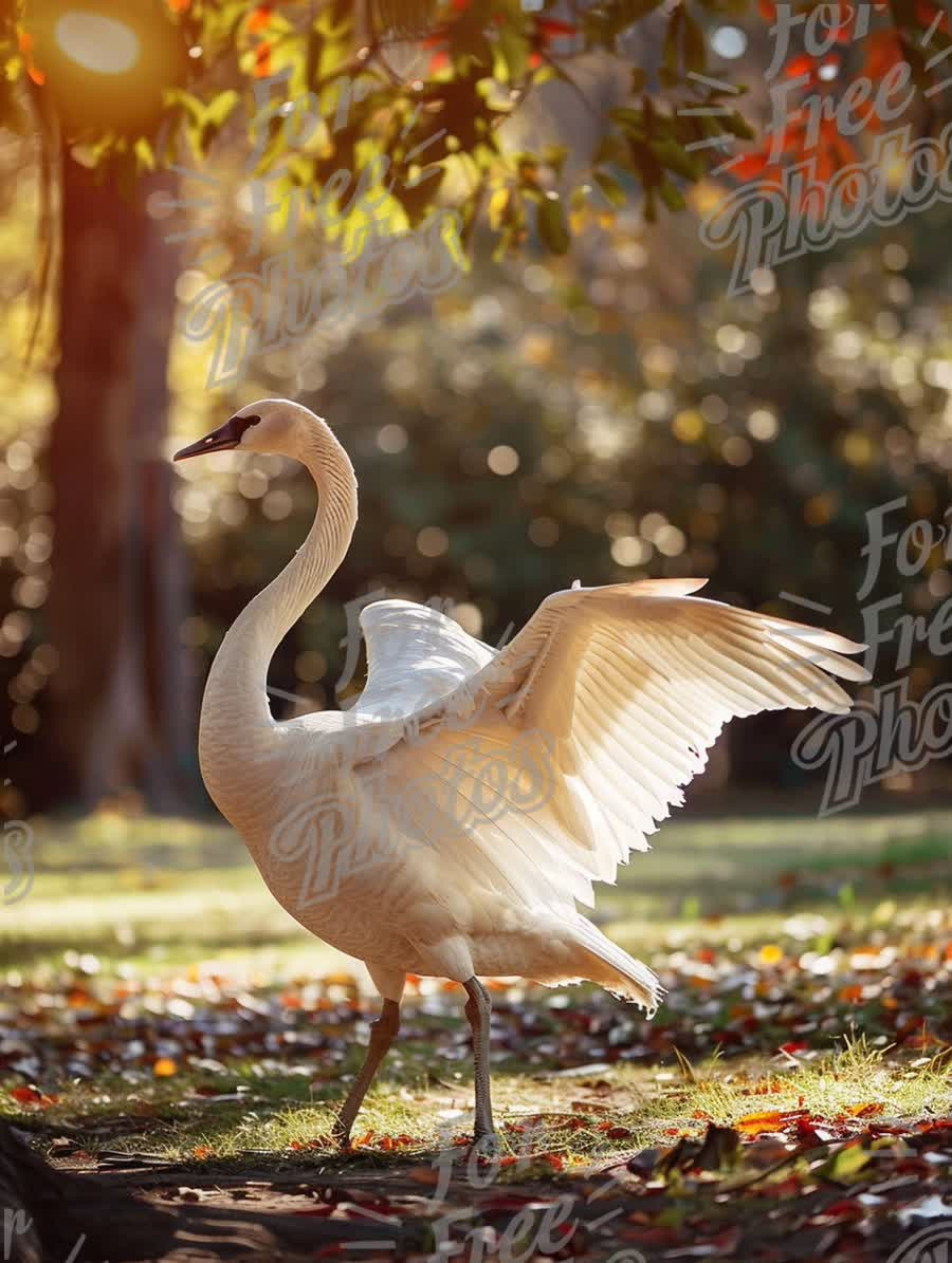 Elegant Swan in Sunlit Park: Nature's Graceful Beauty