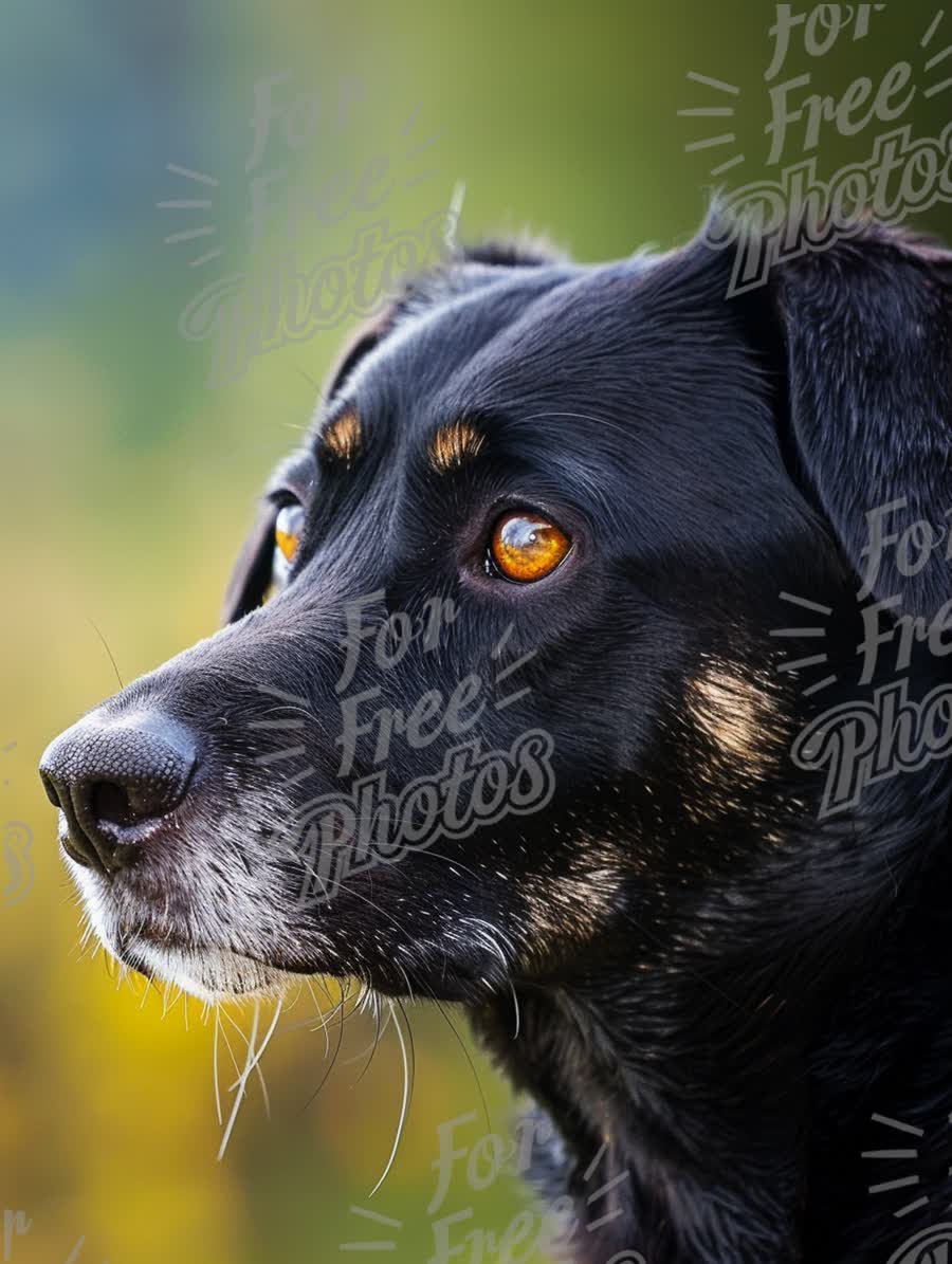 Close-Up of a Black Dog with Expressive Eyes Against a Soft Focus Background