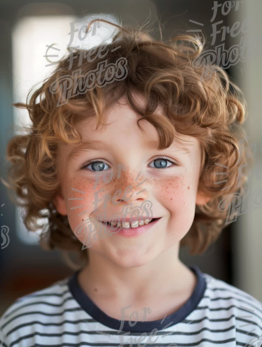 Joyful Child Portrait with Curly Hair and Freckles - Happiness and Innocence