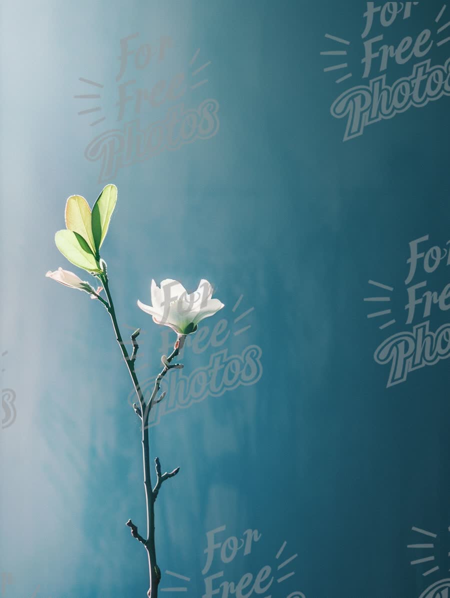 Elegant Magnolia Blossom on Blue Background - Nature, Serenity, Floral Beauty