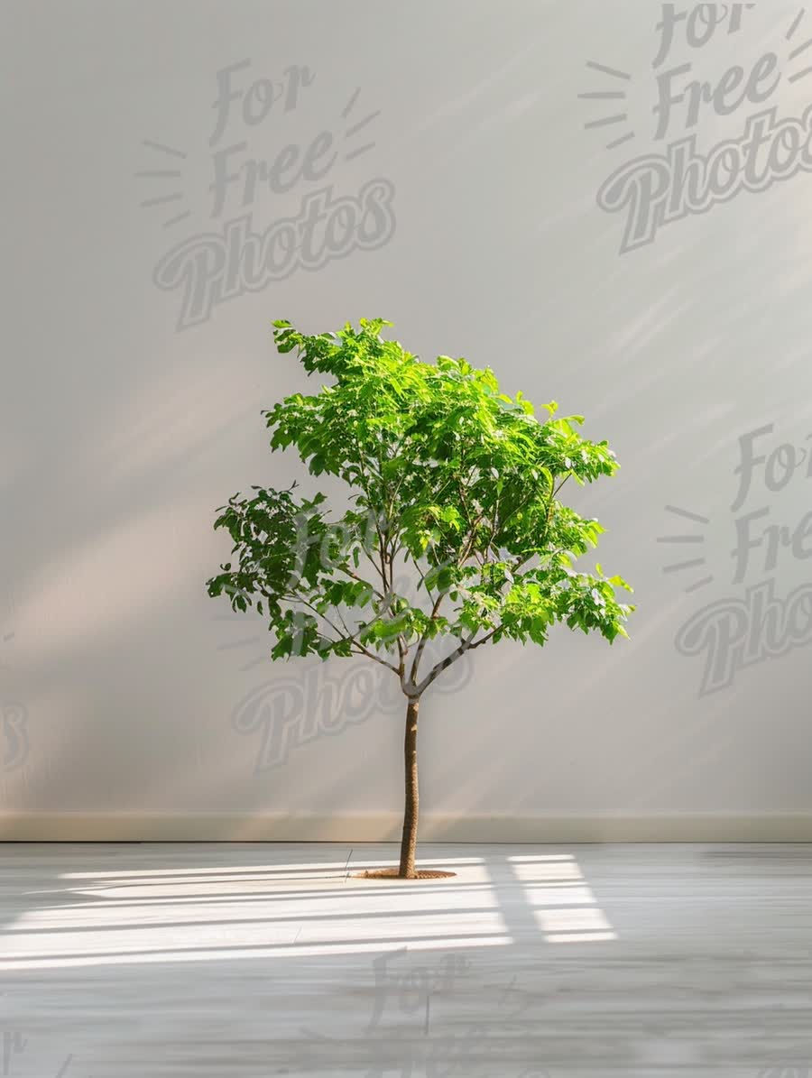 Minimalist Indoor Tree with Natural Light - Fresh Green Foliage in Modern Space