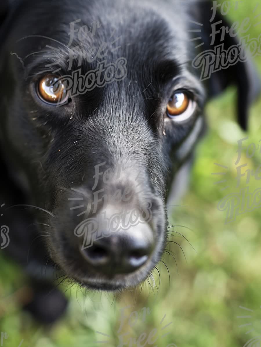 Close-Up of a Playful Black Dog with Expressive Eyes in Natural Outdoor Setting