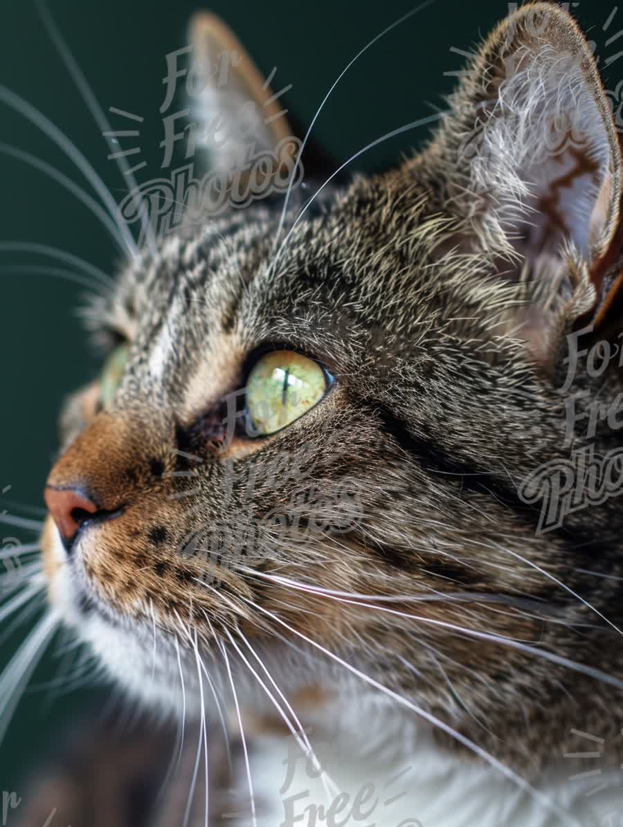 Close-Up of a Curious Tabby Cat with Striking Green Eyes