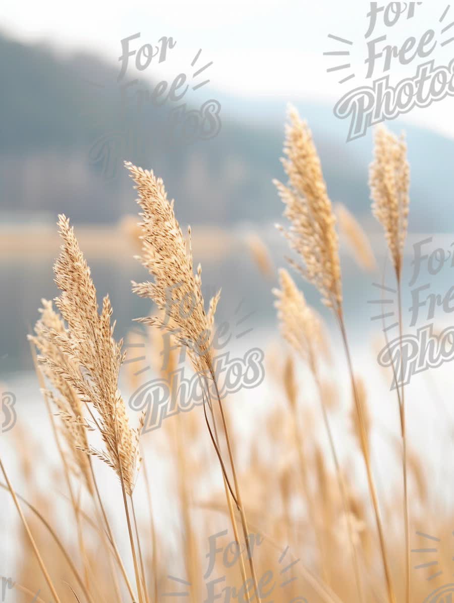 Serene Nature Landscape with Golden Reeds by Tranquil Water