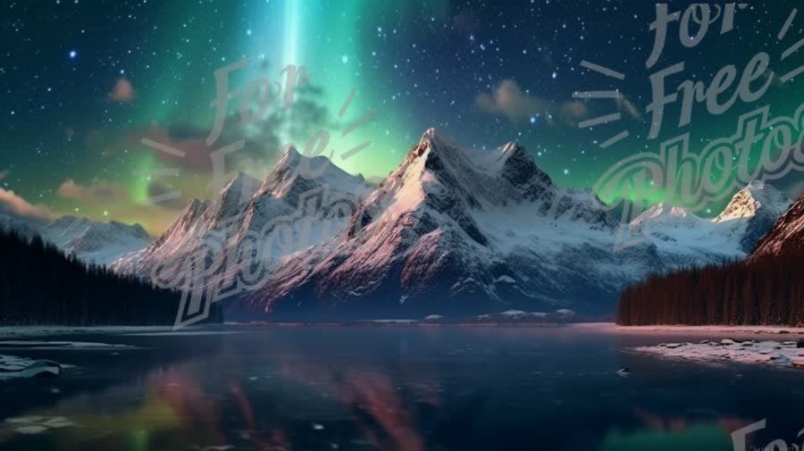 Stunning Aurora Borealis Over Majestic Snow-Capped Mountains and Serene Lake