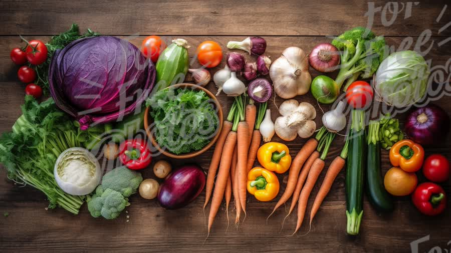 Fresh Organic Vegetables Arrangement on Rustic Wooden Table