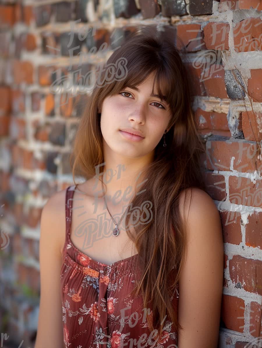 Natural Portrait of a Young Woman Against a Rustic Brick Wall