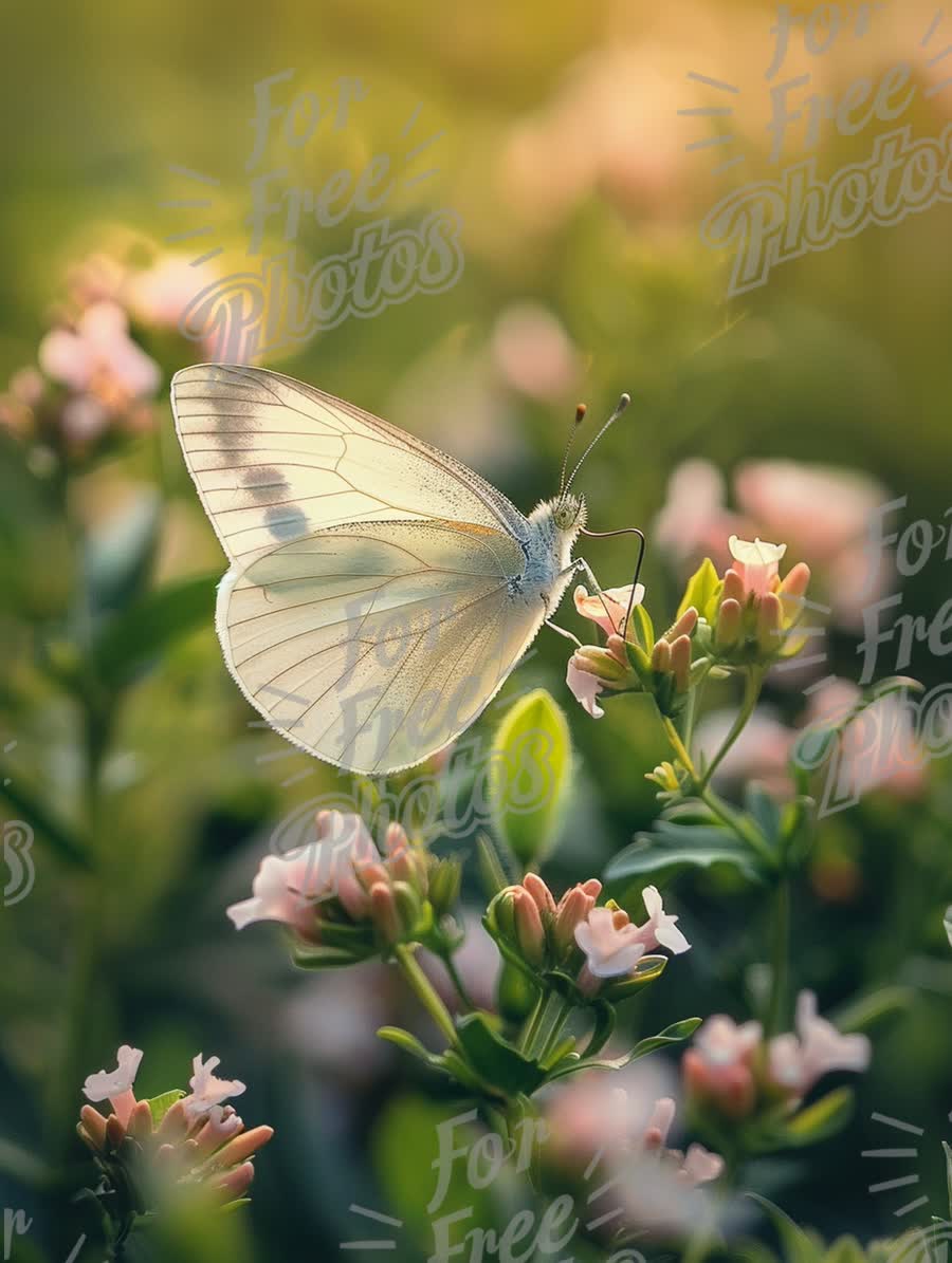 Delicate Butterfly on Blossoming Flowers: Nature's Beauty in Soft Focus