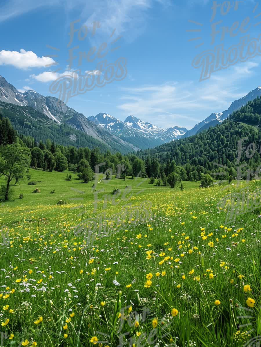 Scenic Mountain Landscape with Wildflowers and Clear Blue Sky