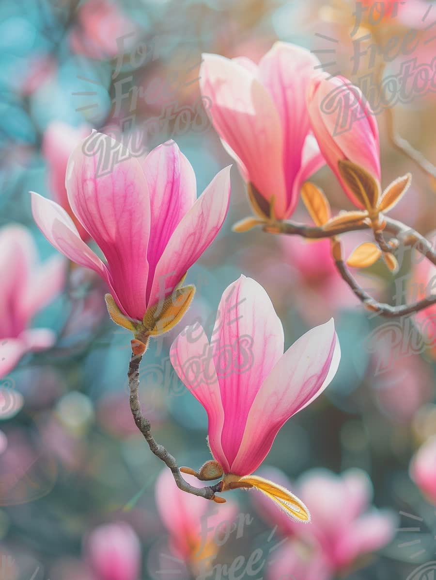 Beautiful Pink Magnolia Blossoms in Springtime Bloom