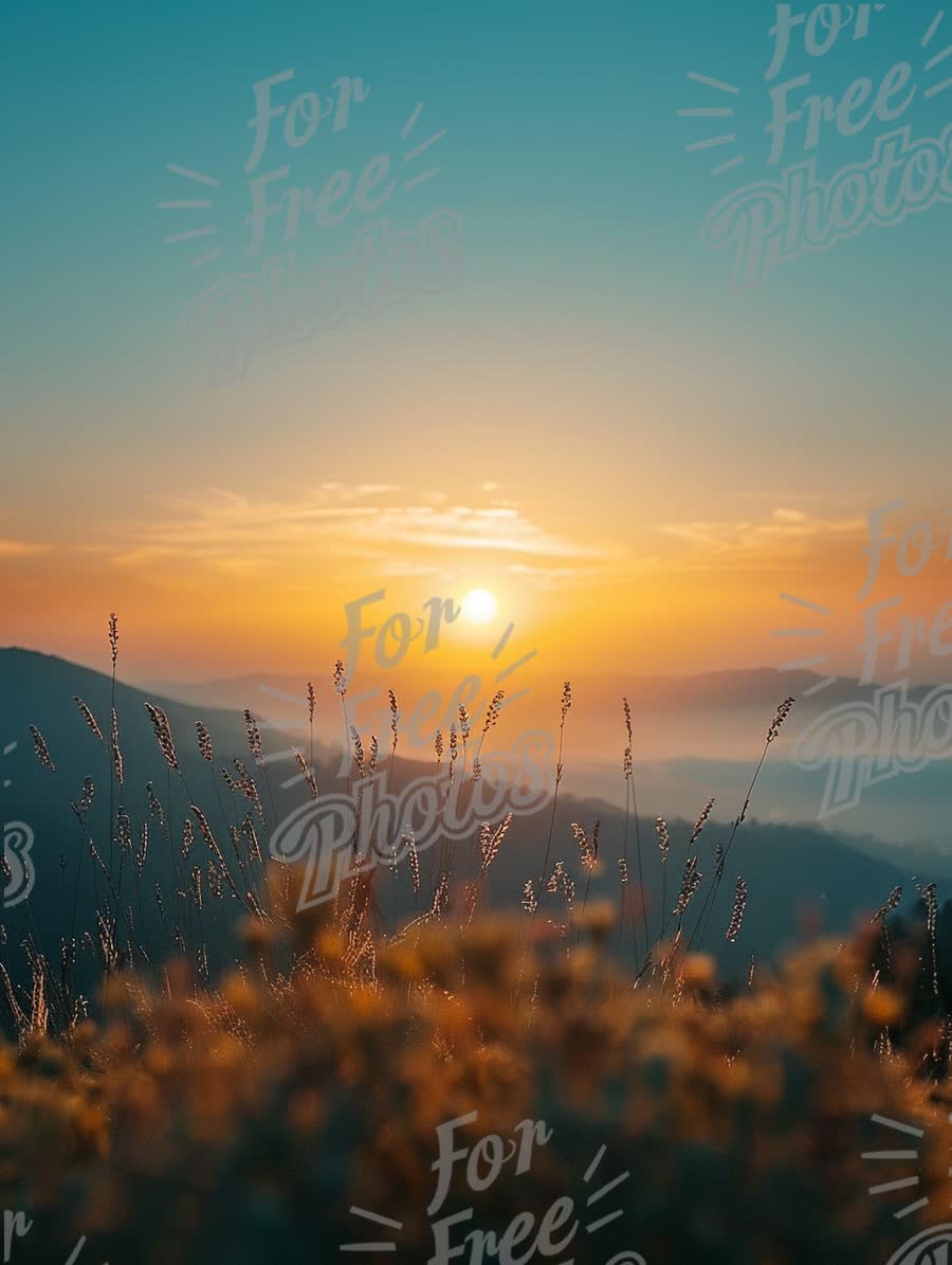 Serene Sunrise Over Misty Mountains with Wildflowers