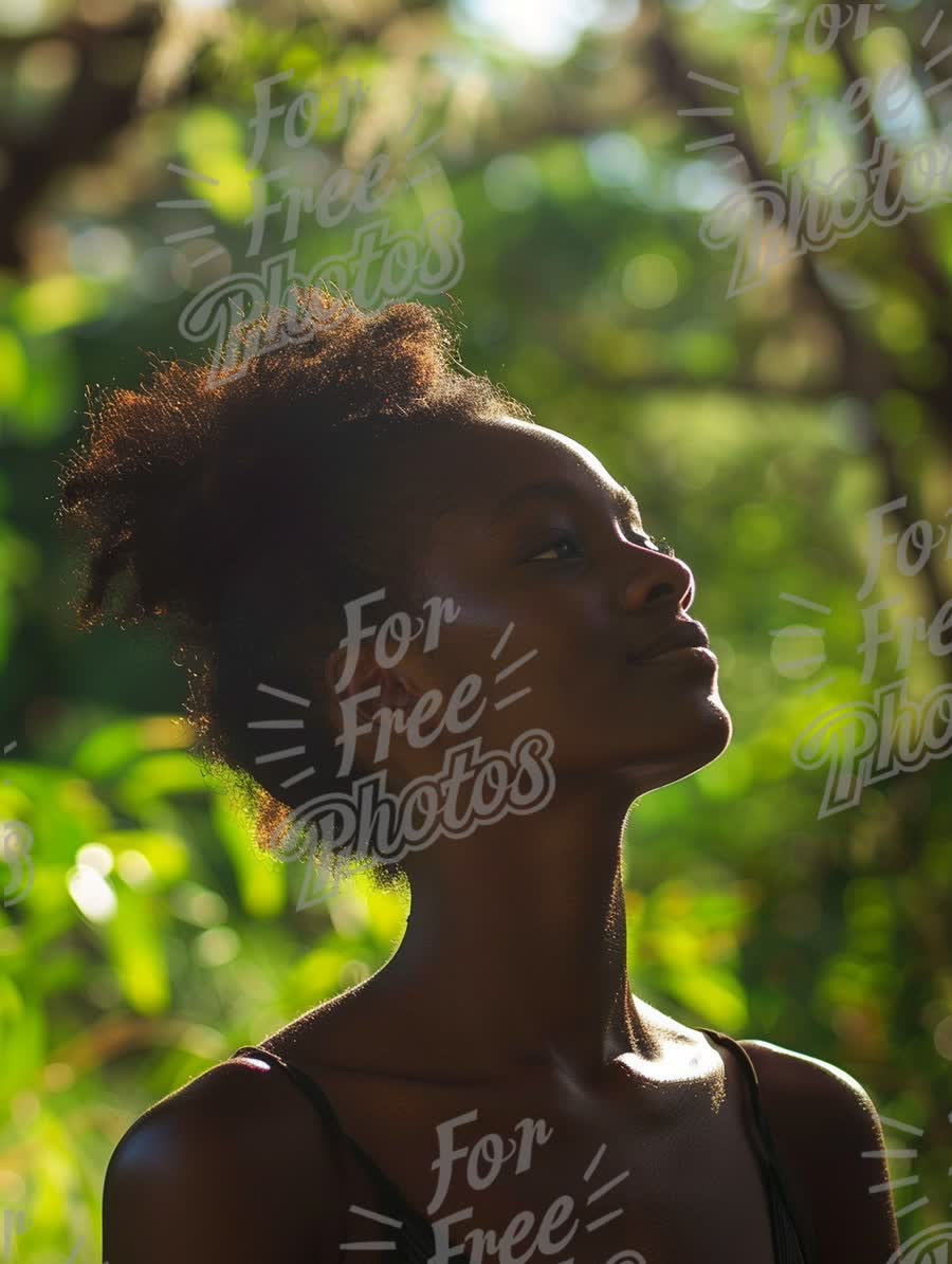 Serene Profile of a Young Woman in Lush Green Nature