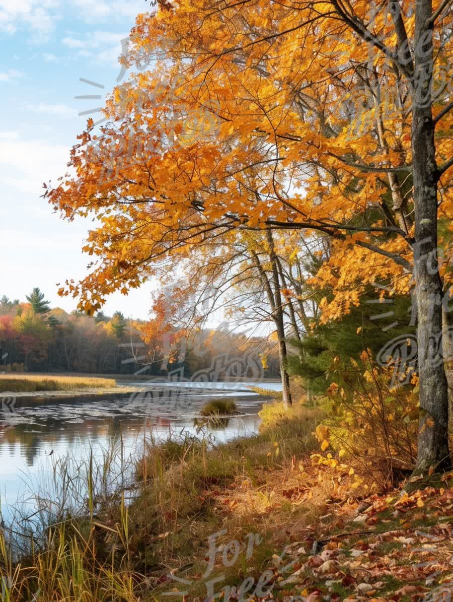 Autumn Serenity: Vibrant Fall Foliage Reflected in Tranquil Lake