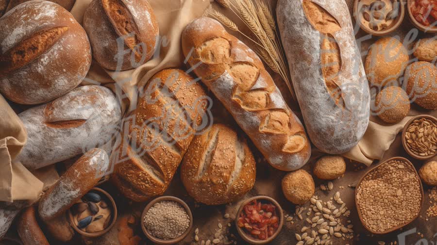 Artisan Bread Variety: Freshly Baked Loaves and Ingredients for Culinary Inspiration