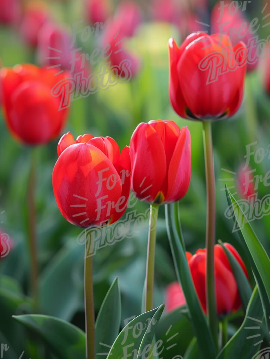 Vibrant Red Tulips in Bloom: Spring Floral Beauty and Nature's Colorful Palette