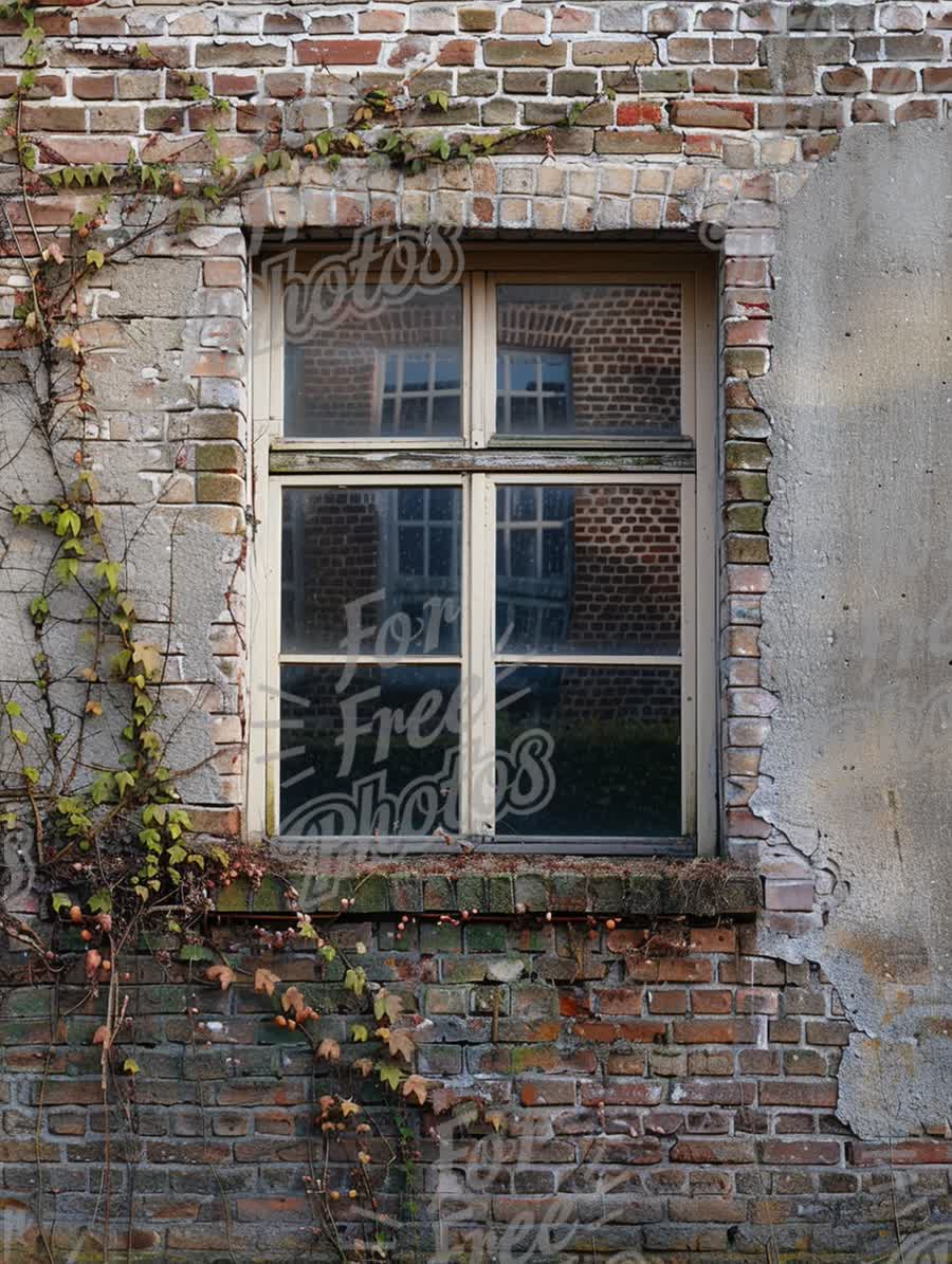 Abandoned Building Window with Ivy and Reflections - Urban Decay and Nature