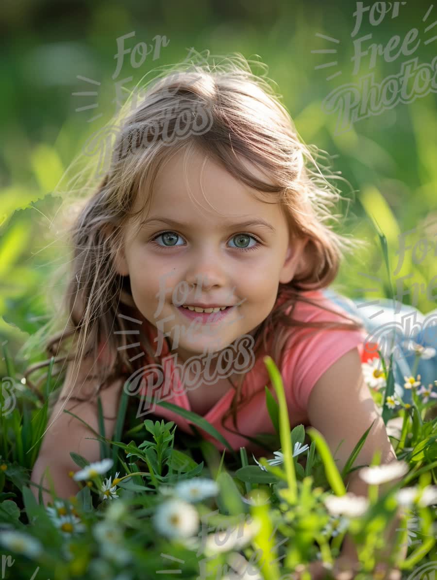 Joyful Child in Nature: Playful Girl Smiling Among Wildflowers