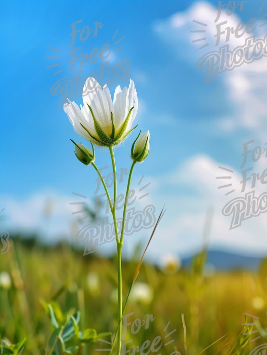 Delicate White Flower Against a Blue Sky: Nature's Beauty in Bloom