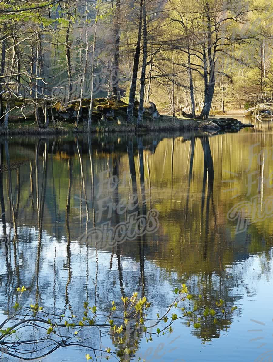 Tranquil Lake Reflections in a Serene Forest Landscape