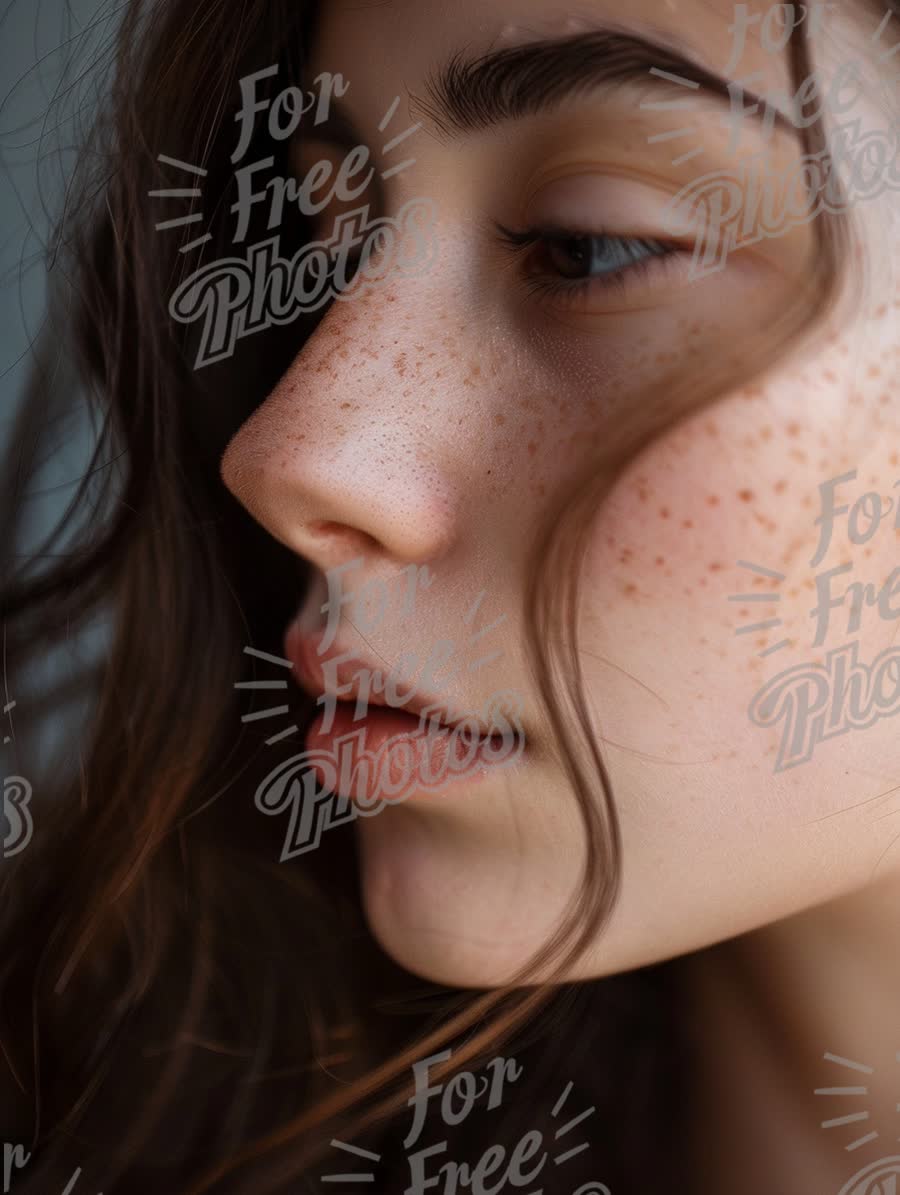 Close-Up Portrait of a Young Woman with Freckles and Natural Beauty