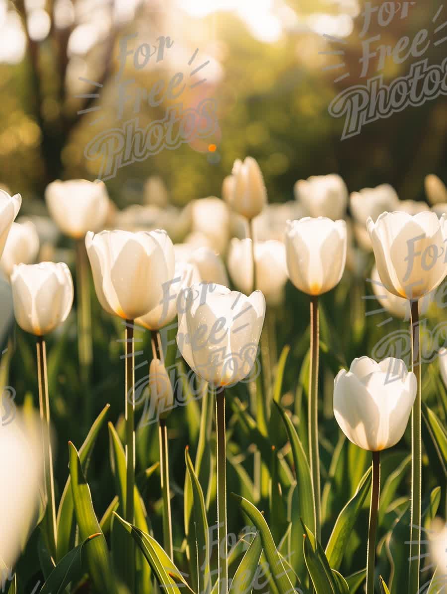 Serene White Tulip Field in Soft Morning Light - Nature's Beauty and Tranquility