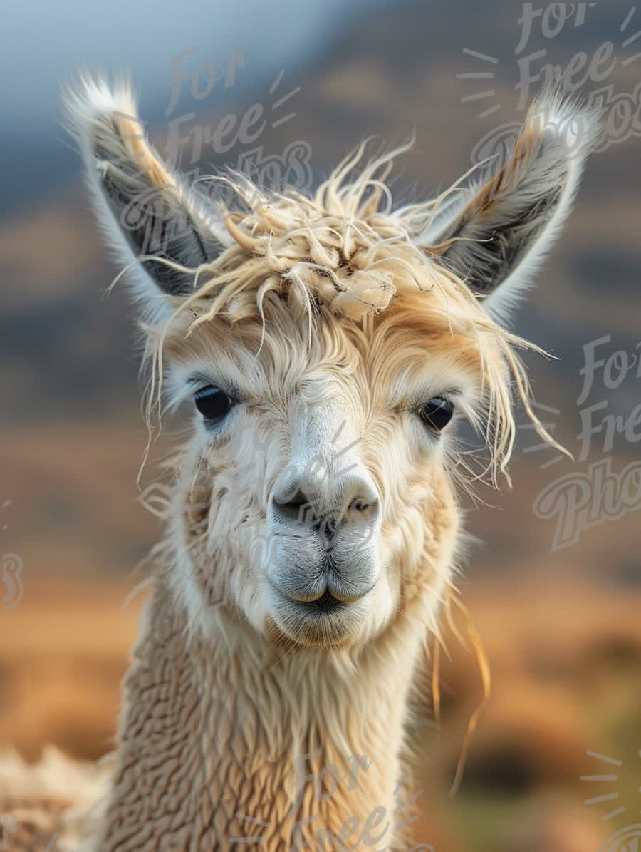 Charming Alpaca Portrait with Soft Fur and Expressive Eyes