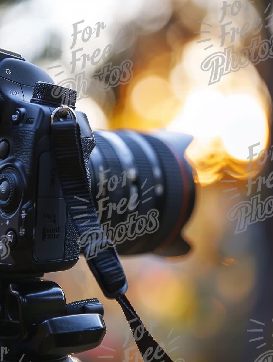 Professional Camera on Tripod with Bokeh Background - Photography Equipment and Outdoor Shooting