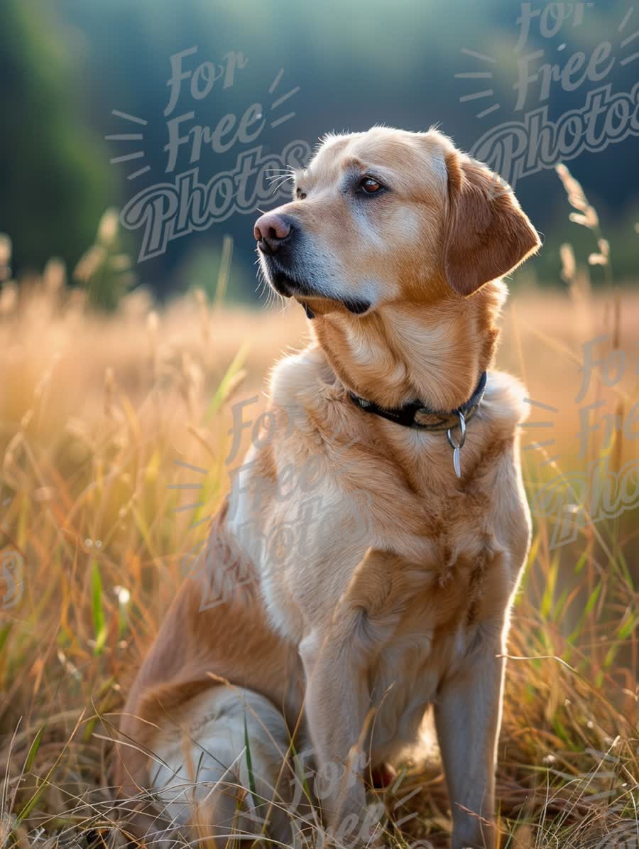 Golden Retriever in Sunlit Meadow: Serene Dog Portrait in Nature