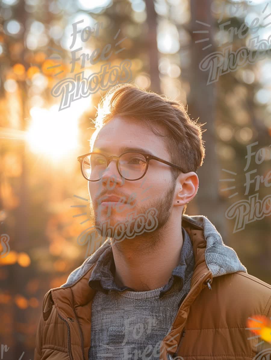 Young Man in Nature with Sunlight Glow - Autumn Portrait