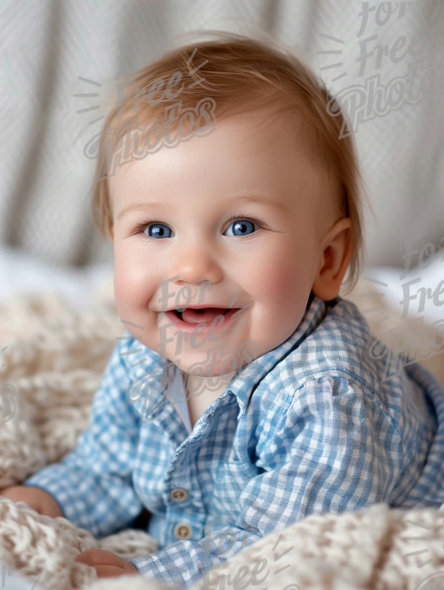 Adorable Baby Smiling on Cozy Blanket - Joyful Childhood Moments