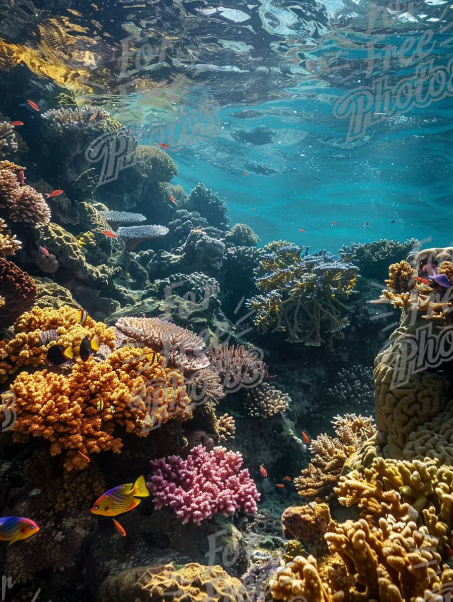 Vibrant Coral Reef Underwater Scene with Colorful Tropical Fish