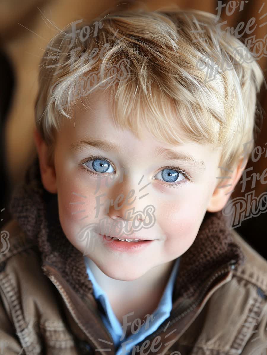 Charming Young Boy with Bright Blue Eyes and Playful Smile