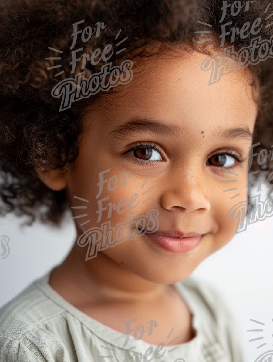 Joyful Child Portrait with Curly Hair - Natural Smiles and Innocence