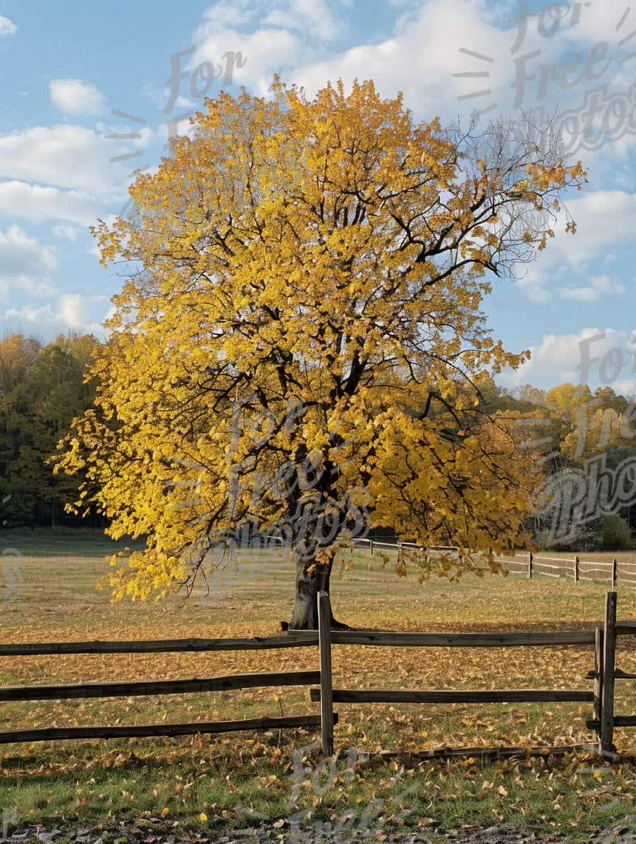 Vibrant Autumn Tree with Golden Leaves in Scenic Landscape