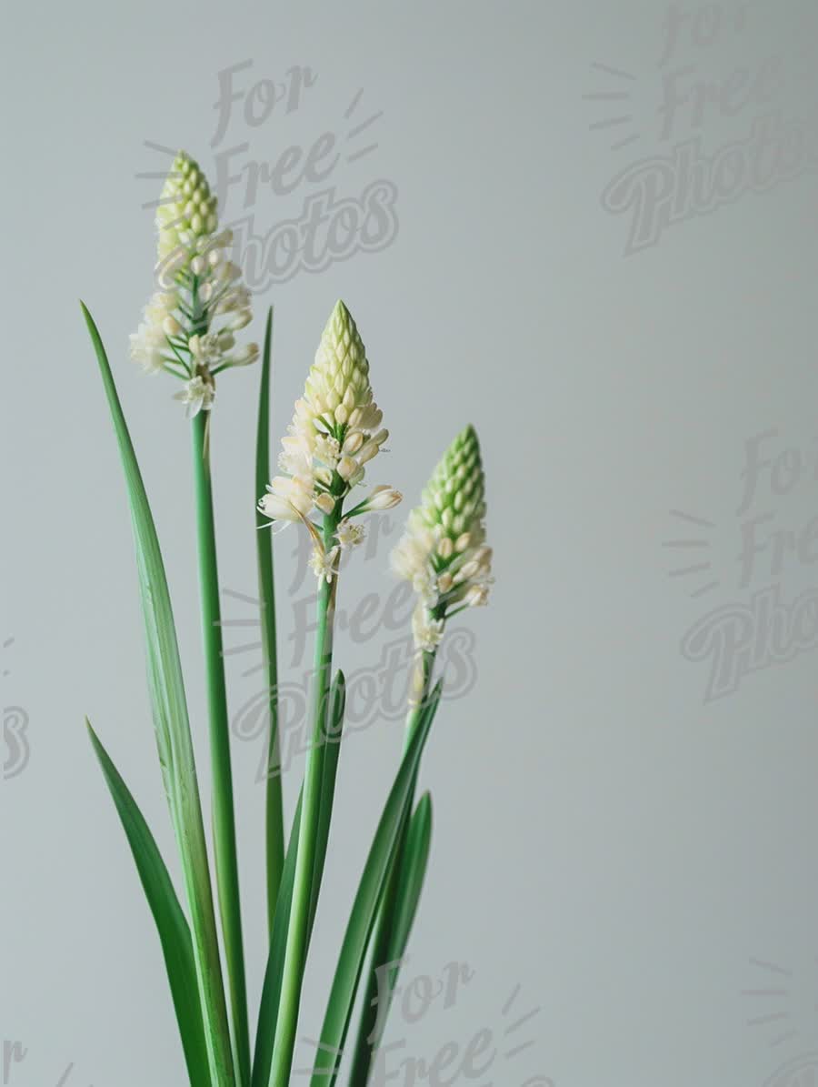 Elegant White Orchid Flowers with Green Leaves on Minimalist Background