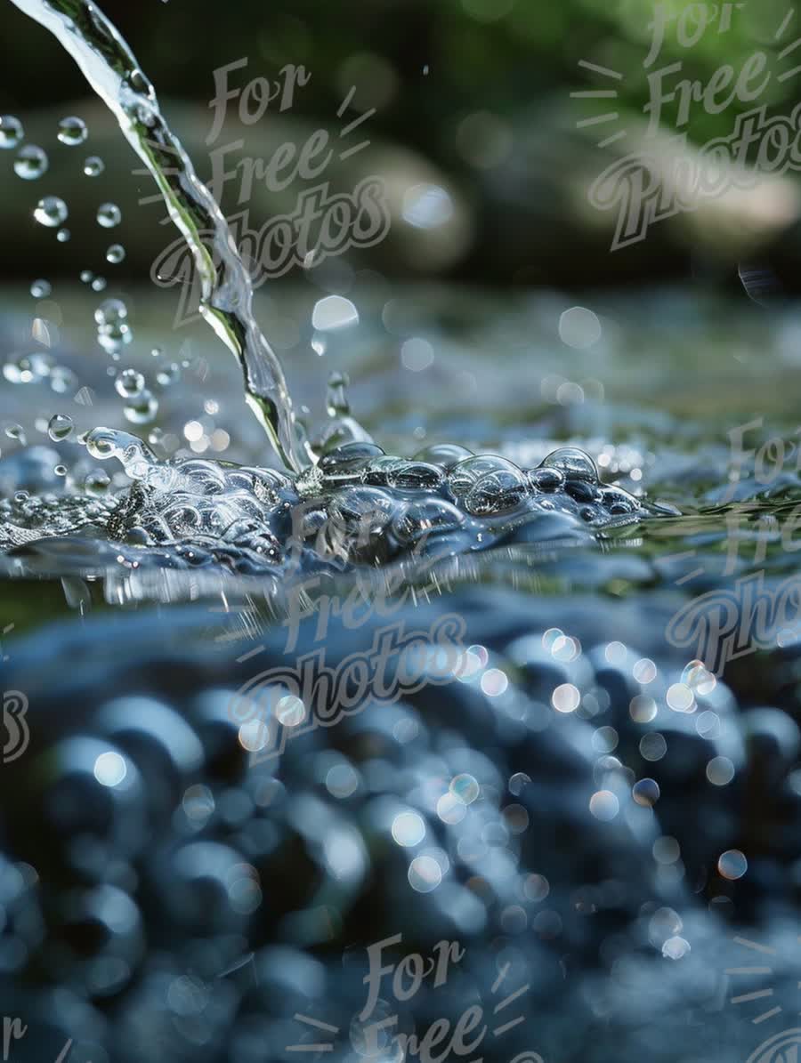 Crystal Clear Water Splash with Bubbles and Reflections in Nature