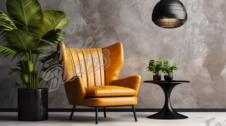 Stylish Modern Living Room with Yellow Accent Chair and Indoor Plants