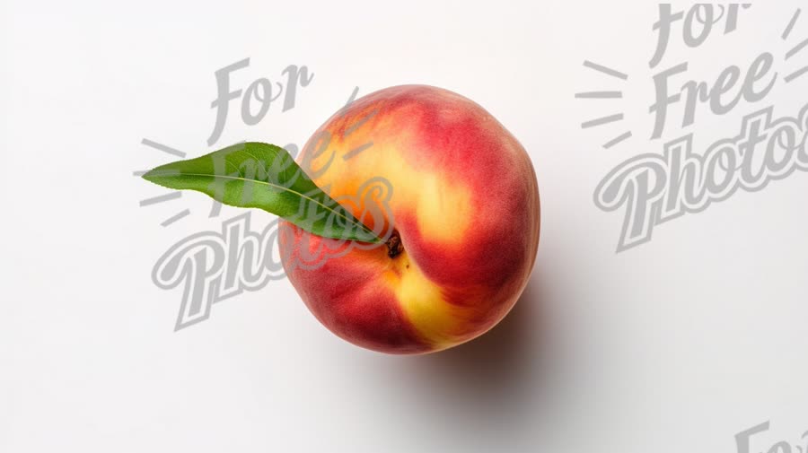 Fresh Peach with Leaf on White Background - Healthy Eating and Organic Produce Concept