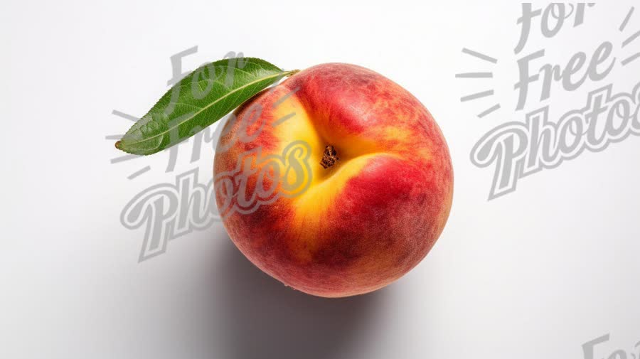 Fresh Juicy Peach with Leaf on White Background - Healthy Eating and Organic Produce Concept