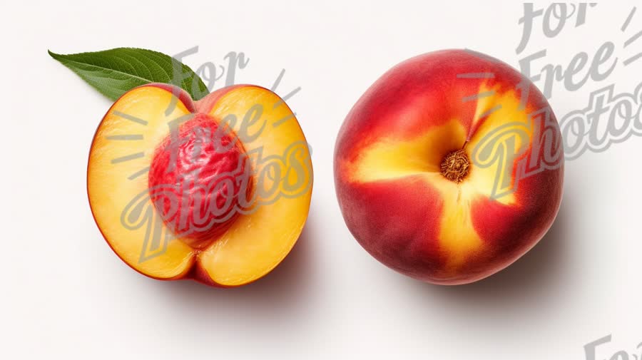 Fresh Nectarine and Peach with Leaf on White Background - Healthy Food Concept