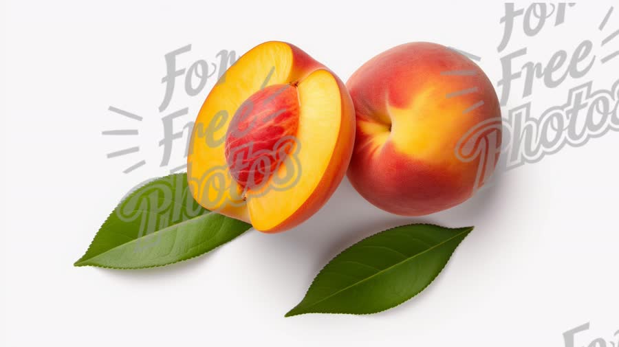 Fresh Juicy Peach with Leaves - Healthy Summer Fruit Concept