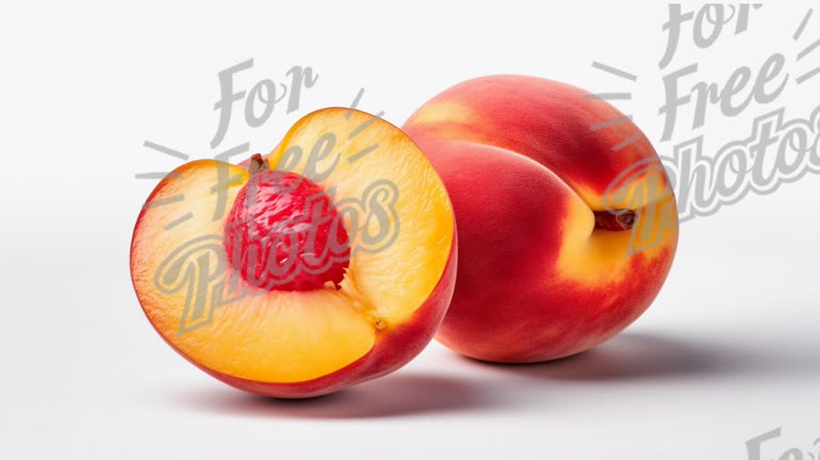 Fresh Juicy Nectarines and Sliced Fruit on White Background