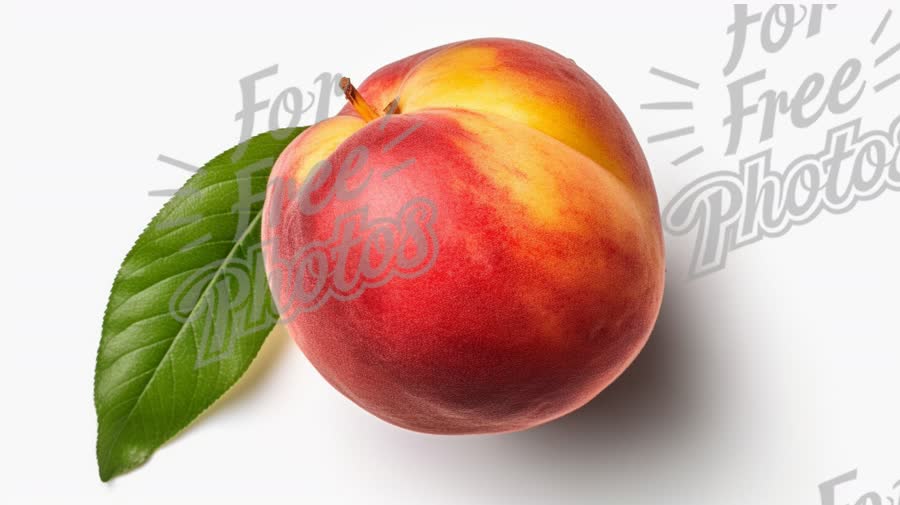 Fresh Juicy Peach with Leaf on White Background - Healthy Eating and Summer Fruits