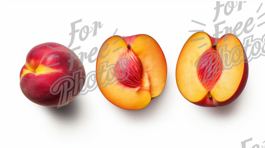 Fresh Nectarines: Whole and Sliced Fruit on White Background