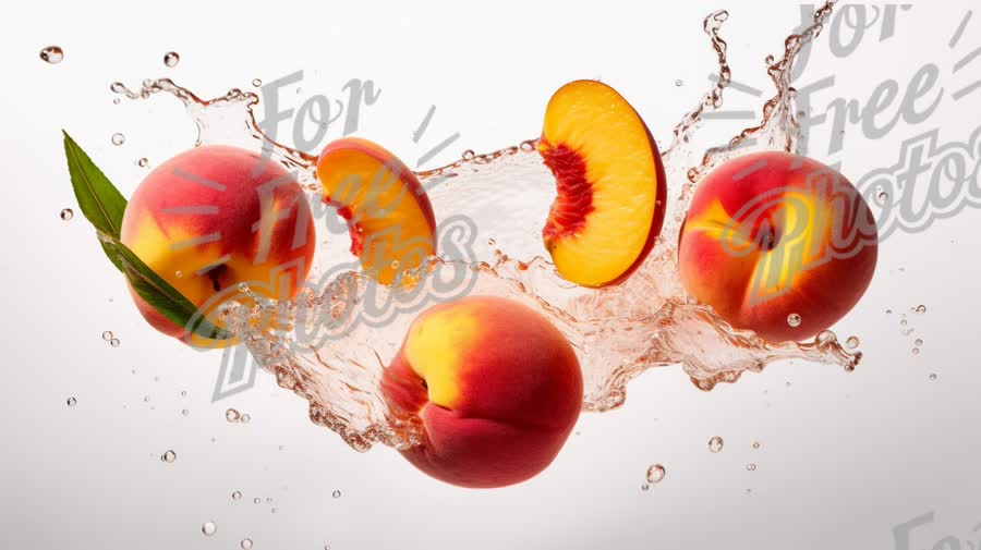 Fresh Peaches Splashing in Water: Vibrant Fruit Photography for Culinary and Health Themes